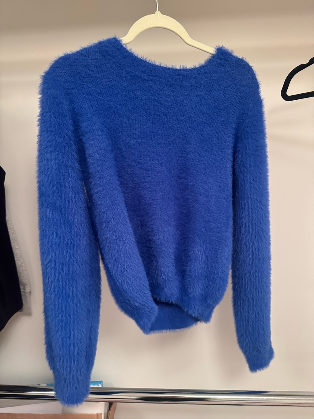 Cozy Royal Blue Fuzzy Crewneck Sweater